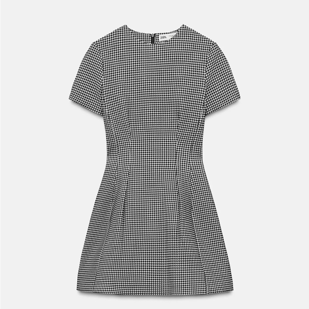 Zara Black and White Houndstooth Mini Dress